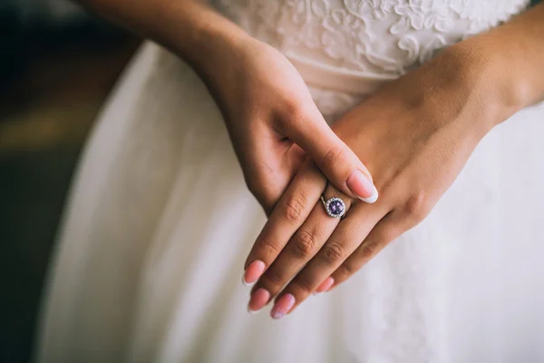Wedding ring on the finger of the bride