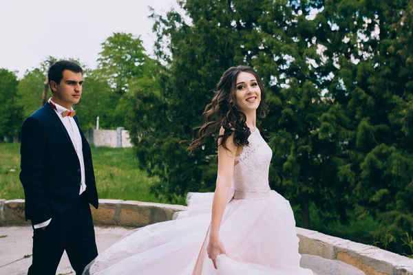 Mariés sur une promenade de mariage — Photo