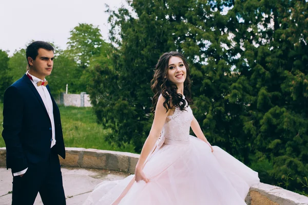 Recién casados en un paseo de bodas — Foto de Stock
