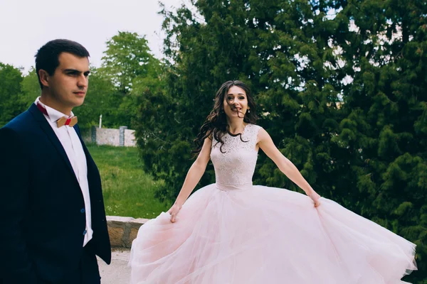 Yeni evli bir düğün yürüyüş — Stok fotoğraf