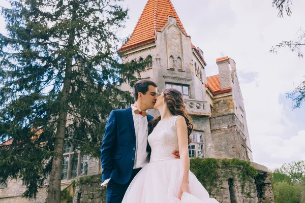 Brautpaar am alten Schloss — Stockfoto