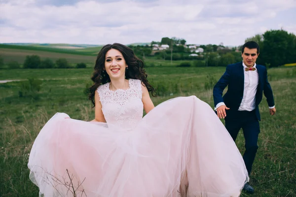 Nygifta bröllop promenad — Stockfoto