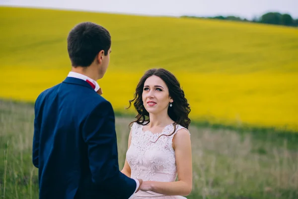 Recém-casados em uma caminhada de casamento — Fotografia de Stock