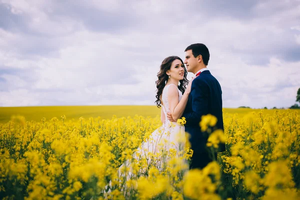 Recém-casados em uma caminhada de casamento — Fotografia de Stock