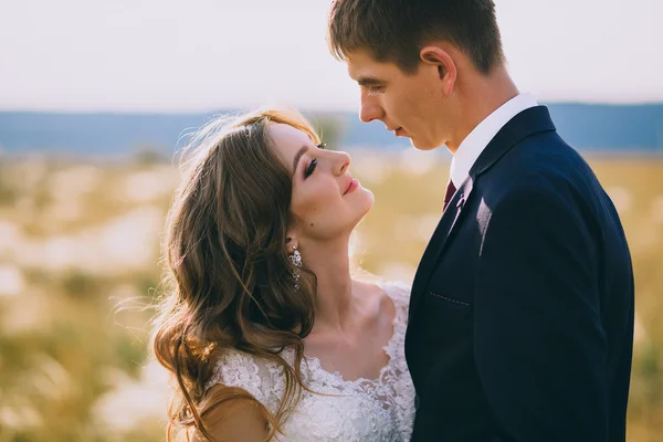 Novia y novio en un acantilado — Foto de Stock