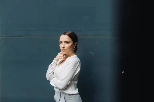 Portret Van Een Gelukkige Zakenvrouw Straat — Stockfoto