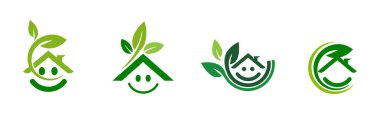 Yeşil Gayrimenkul ve Sürdürülebilir Konut İçin Modern Çevreye Dost Ev Gülümseme Logosu Koleksiyonu