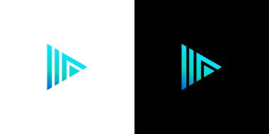 Oynat düğmesi konsepti olan mavi üçgen logo tasarımı