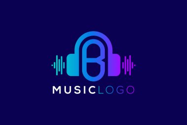 B harfi Kulaklık Müzik ve Ses Teknolojisi Markası Logosu Tasarımı