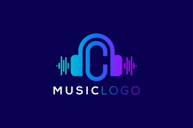 C harfi Kulaklık Müzik ve Ses Teknolojisi Markası Logosu Tasarımı