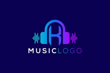 K harfi Kulaklık Müzik ve Ses Teknolojisi Markası Logosu Tasarımı