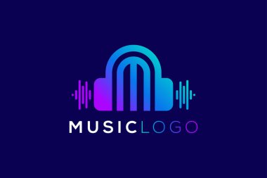 M harfi Kulaklık Müzik ve Ses Teknolojisi Markası Logosu Tasarımı