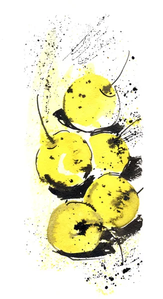 Alma, gyümölcs, akvarell festett — Stock Fotó