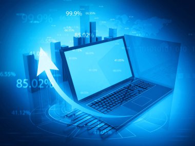 Mavi arka planda iş büyüme grafiği çizelgesi. 3d illüstrasyon