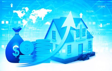 Gayrimenkul büyüme grafiği. Gayrimenkul yatırım geçmişi. 3d illüstrasyon