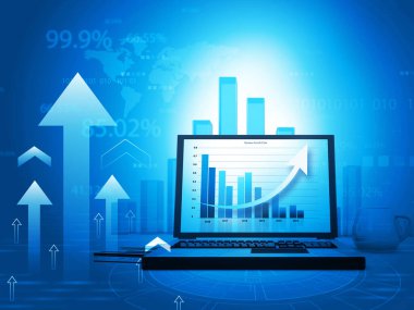 İş grafikleri finans. Borsa ve finans piyasası kavramı. 3d illüstrasyon