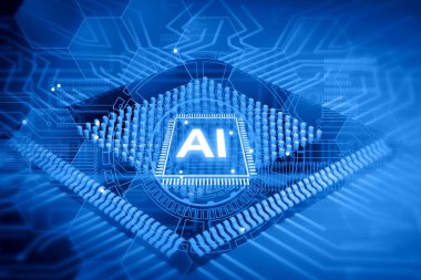 Yapay zeka bilgisayar işlemcisi soyut teknoloji geçmişi. 3d illüstrasyon