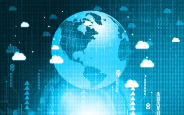 Bulut ağlı dünya küresi. Küresel bulut hesaplama ağı kavramı. 3d illüstrasyon