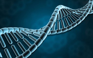 Mavi renkli bilimsel arka planda DNA ipliği. 3d illüstrasyon