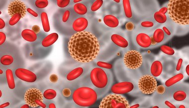 Covid19 virüsü kan dolaşımında dolaşıyor. 3d illüstrasyon