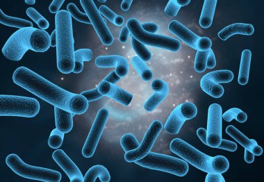 Bilimsel arka planda bakteri hücreleri. 3d illüstrasyon