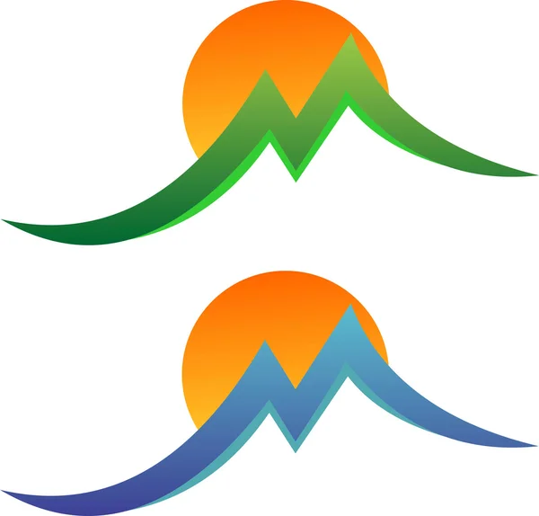 Λογότυπο εικονογράφηση βουνό με ήλιο όπως γράμματα Μ — Διανυσματικό Αρχείο