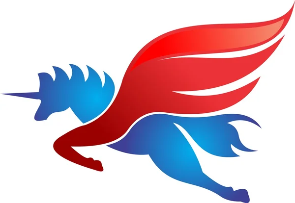 Unicornio caballo volando rojo logo — Archivo Imágenes Vectoriales