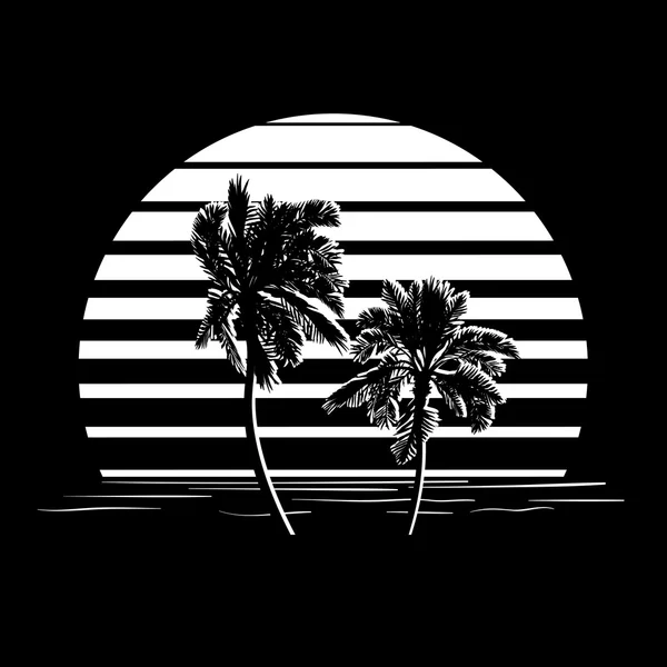 Logotipo listras preto e branco com palmeiras — Vetor de Stock