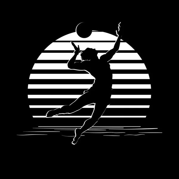 Logo rayures noir et blanc avec silhouette de joueur de volley-ball — Image vectorielle