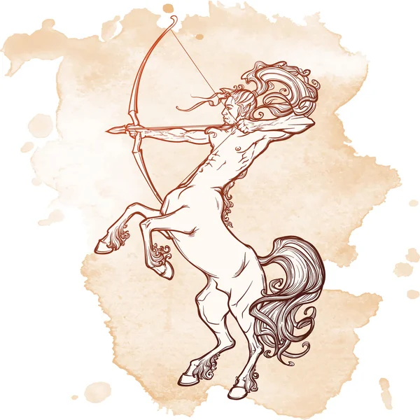 Rearing Centaur holding bow and arrow. Vintage style sketch. — Stock Vector