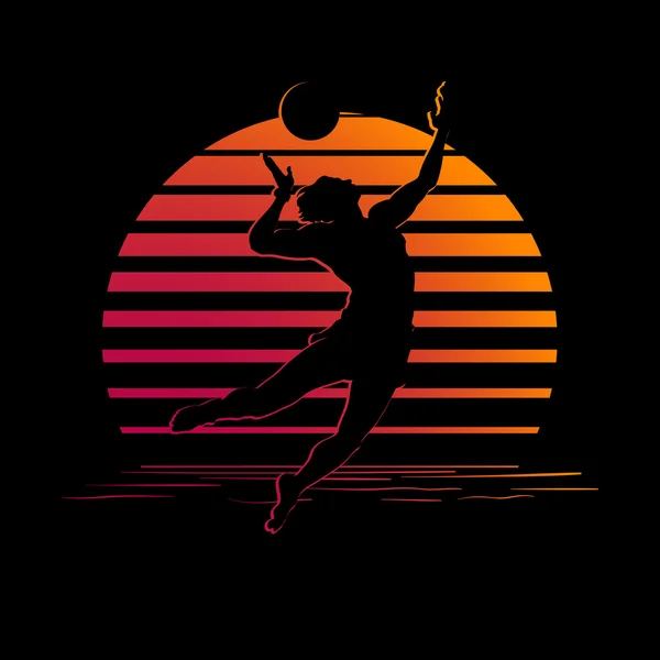 Logo rayures noir et orange avec silhouette de joueur de volley — Image vectorielle