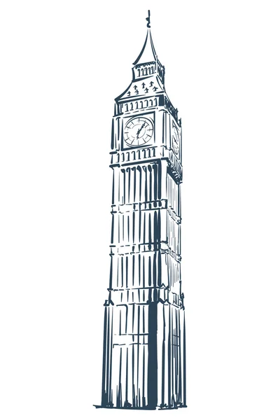 Big Ben kroki üzerinde beyaz Bg — Stok Vektör