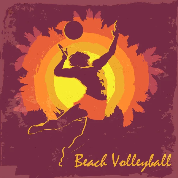 Volleyball player silhouette. Purple background. — Stock Vector
