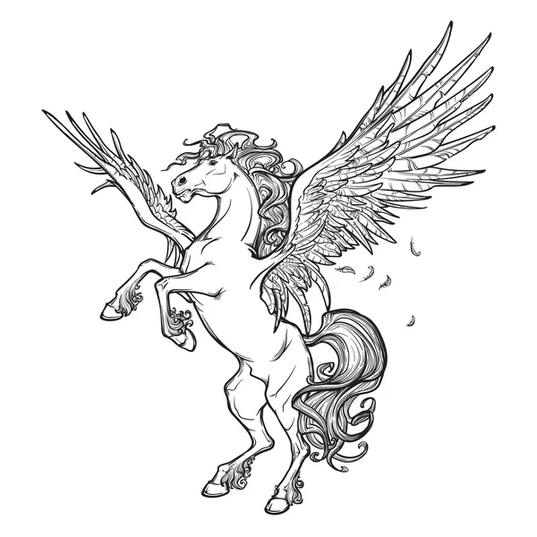 Pegasus bête surnaturelle. Croquis isolé sur fond blanc — Image vectorielle