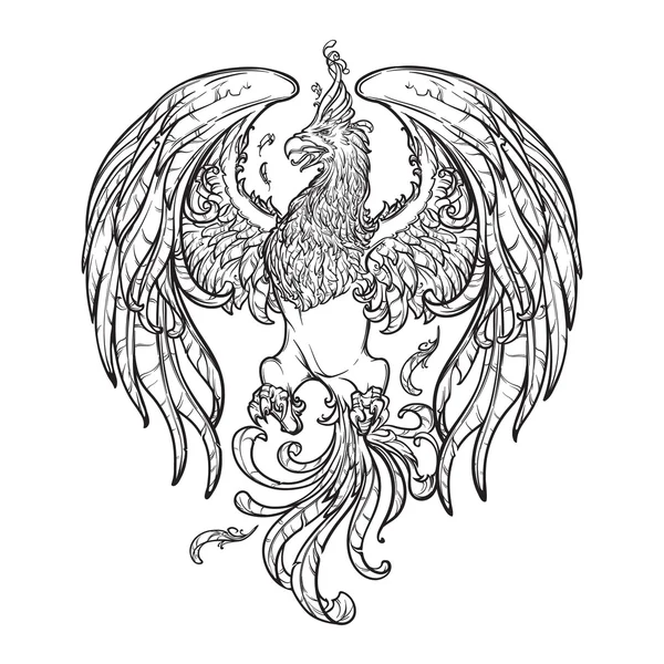 Croquis dessin de Phoenix isolé sur fond blanc . — Image vectorielle