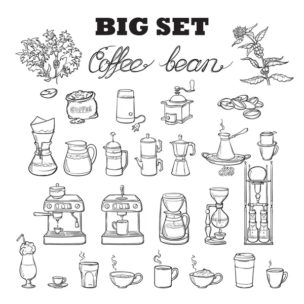 Set de herramientas de café Barista. Estilo de boceto. Aislado sobre fondo blanco . — Vector de stock