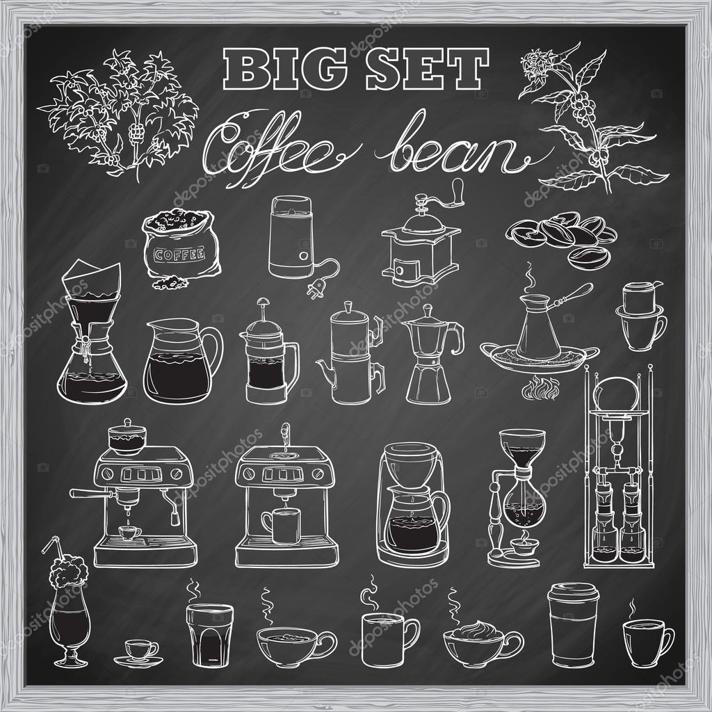 Barista Coffee Tools Set Sketch Style Isolated On White Background