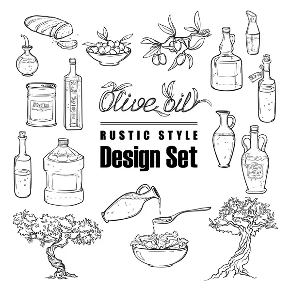 Ensemble d'olives vintage. Fond blanc — Image vectorielle