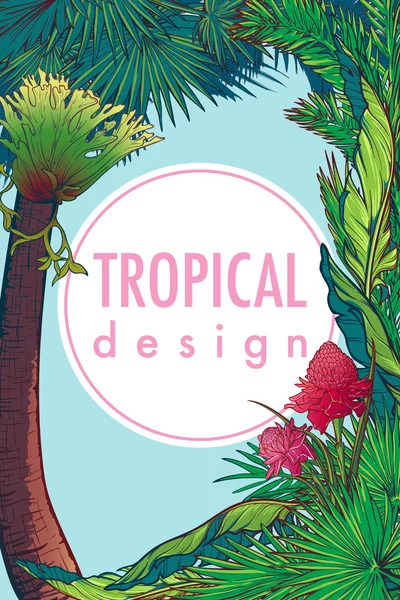 Tropical Floral Frame vertical — Stock Vector