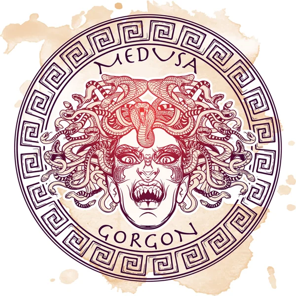 Medusa Gorgon schets op een grunge achtergrond — Stockvector