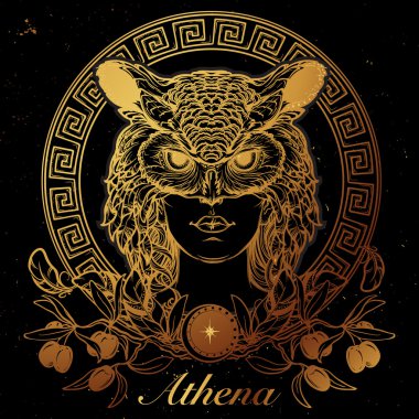 Athena sketch. Gold on black. clipart