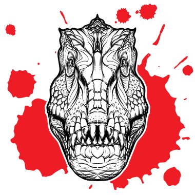 Tyrannosaurus head on the red blood spot white background clipart