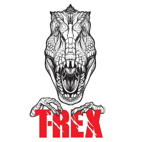 Cabeça rugindo tiranossauro Dinossauro com sinal t-rex — Vetor de Stock