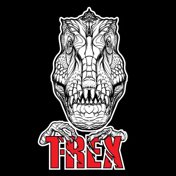 Cabeza de tiranosaurio con signo t-rex sobre fondo negro — Vector de stock