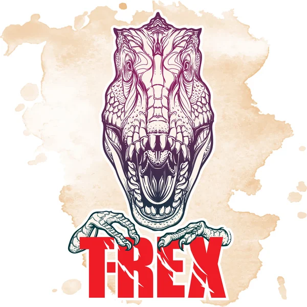 Tyrannosaurus testa ruggente con segno t-rex su sfondo Grunge — Vettoriale Stock