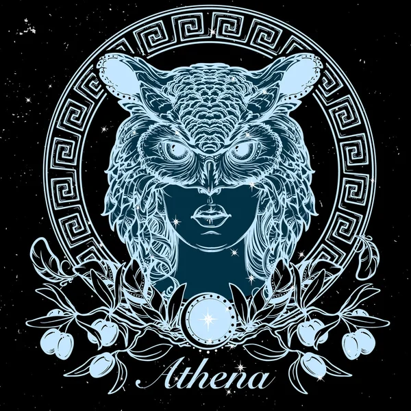 Athena-Skizze isoliert auf schwarzem nächtlichen Hintergrund — Stockvektor