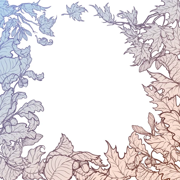 Autumn leaves square frame sketch - Stok Vektor
