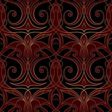 Abstract linear seamless gold on black pattern clipart