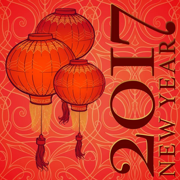 灯笼与中国新的一年卡 — 图库矢量图片