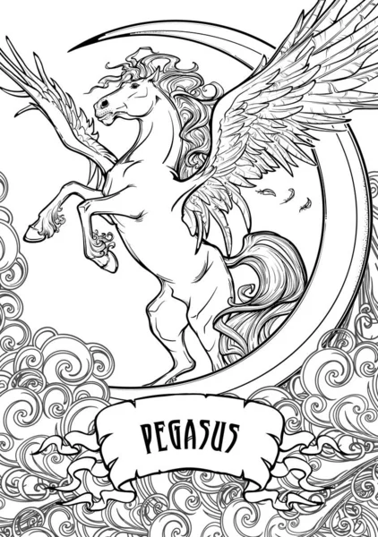 Pegasus concept drawing for the coloring book — Stock Vector